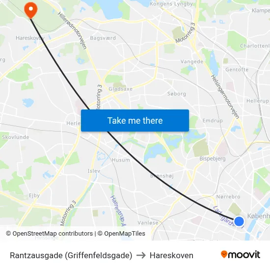 Rantzausgade (Griffenfeldsgade) to Hareskoven map