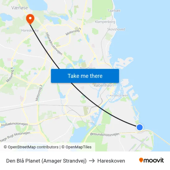 Den Blå Planet (Amager Strandvej) to Hareskoven map