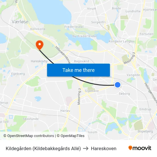 Kildegården (Kildebakkegårds Allé) to Hareskoven map
