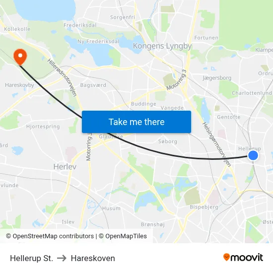 Hellerup St. to Hareskoven map