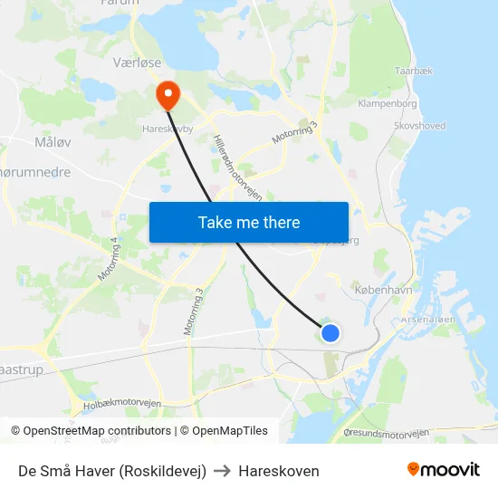 De Små Haver (Roskildevej) to Hareskoven map