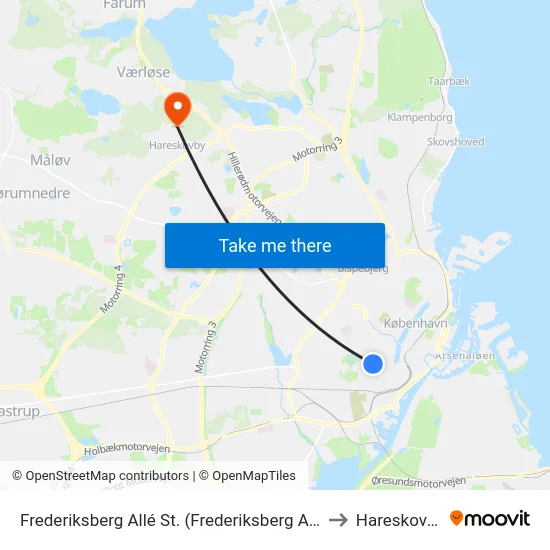 Frederiksberg Allé St. (Frederiksberg Allé) to Hareskoven map