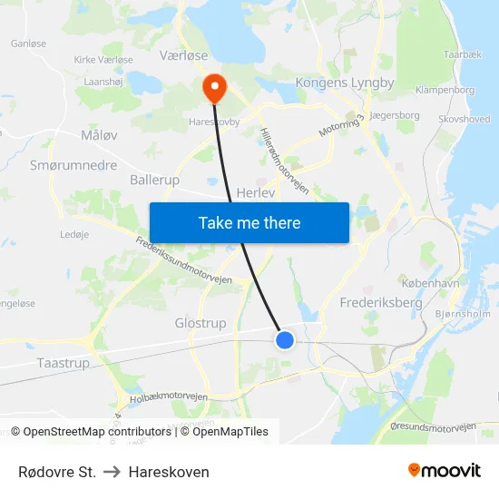Rødovre St. to Hareskoven map