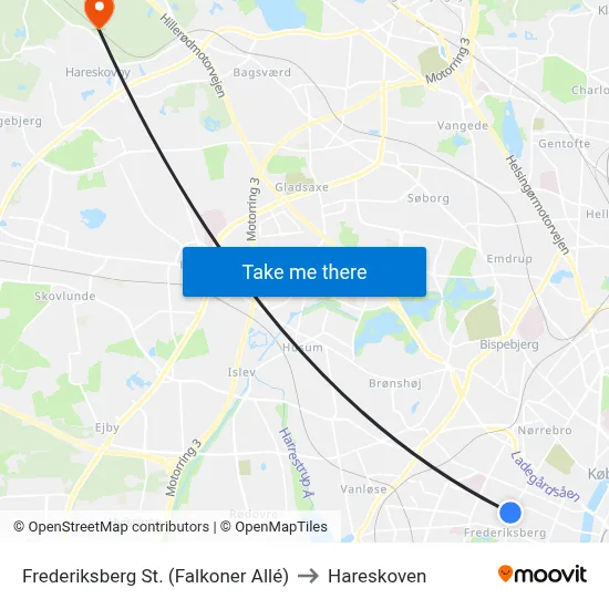 Frederiksberg St. (Falkoner Allé) to Hareskoven map
