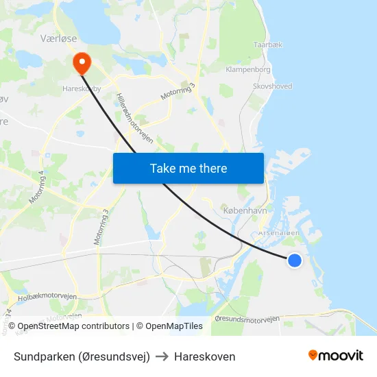 Sundparken (Øresundsvej) to Hareskoven map
