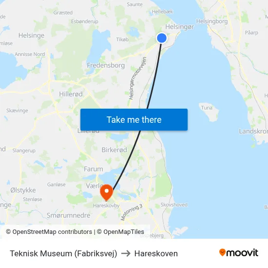 Teknisk Museum (Fabriksvej) to Hareskoven map