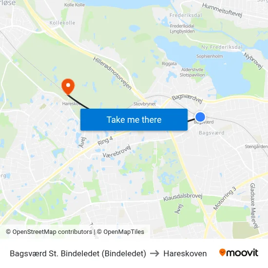 Bagsværd St. Bindeledet (Bindeledet) to Hareskoven map