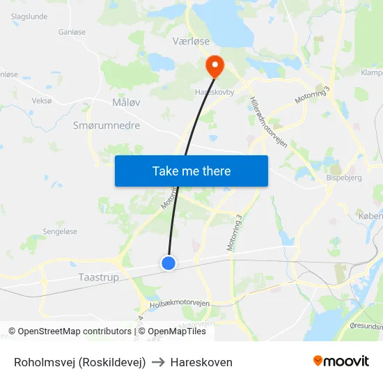 Roholmsvej (Roskildevej) to Hareskoven map