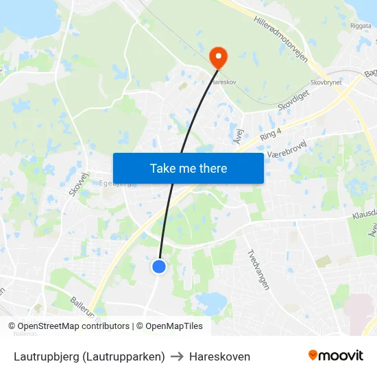 Lautrupbjerg (Lautrupparken) to Hareskoven map