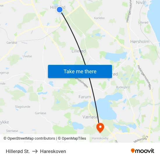 Hillerød St. to Hareskoven map