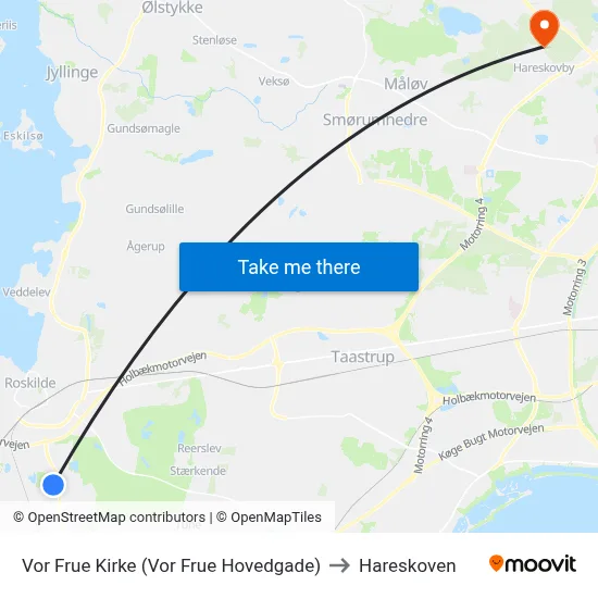 Vor Frue Kirke (Vor Frue Hovedgade) to Hareskoven map
