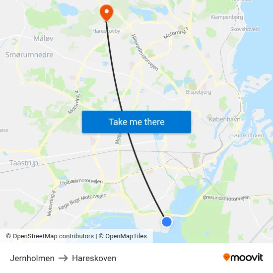 Jernholmen to Hareskoven map