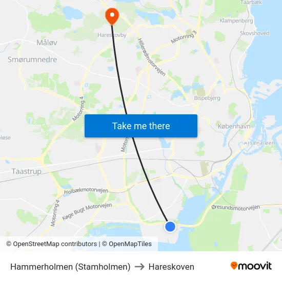 Hammerholmen (Stamholmen) to Hareskoven map