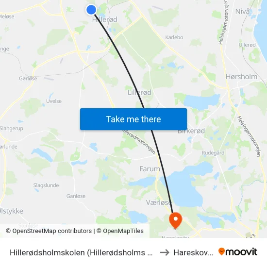 Hillerødsholmskolen (Hillerødsholms Allé) to Hareskoven map