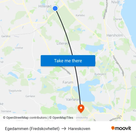 Egedammen (Fredskovhellet) to Hareskoven map