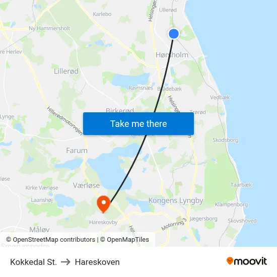 Kokkedal St. to Hareskoven map