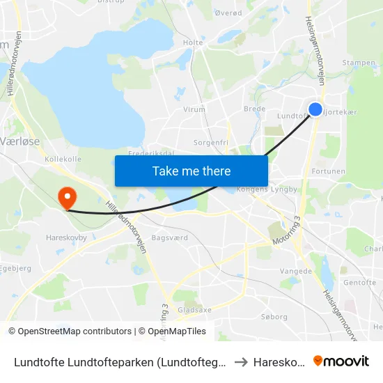 Lundtofte Lundtofteparken (Lundtoftegårdsvej) to Hareskoven map