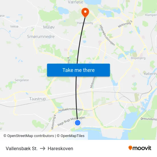Vallensbæk St. to Hareskoven map