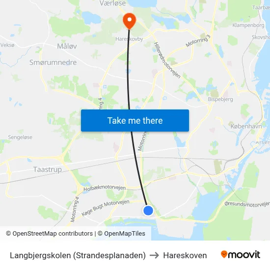 Langbjergskolen (Strandesplanaden) to Hareskoven map