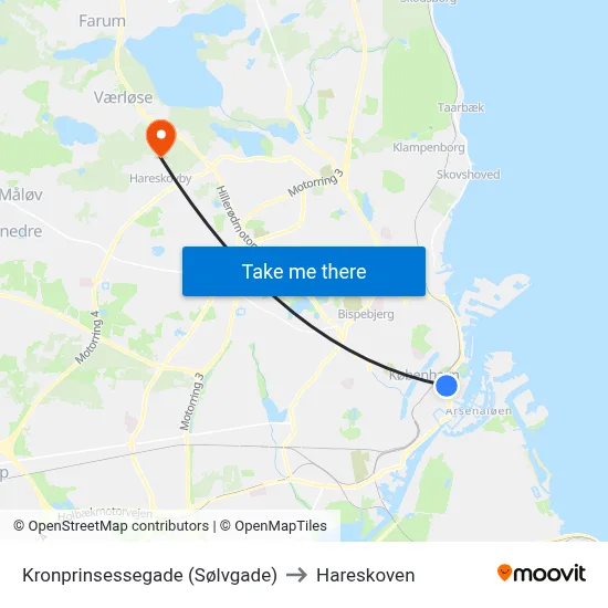 Kronprinsessegade (Sølvgade) to Hareskoven map