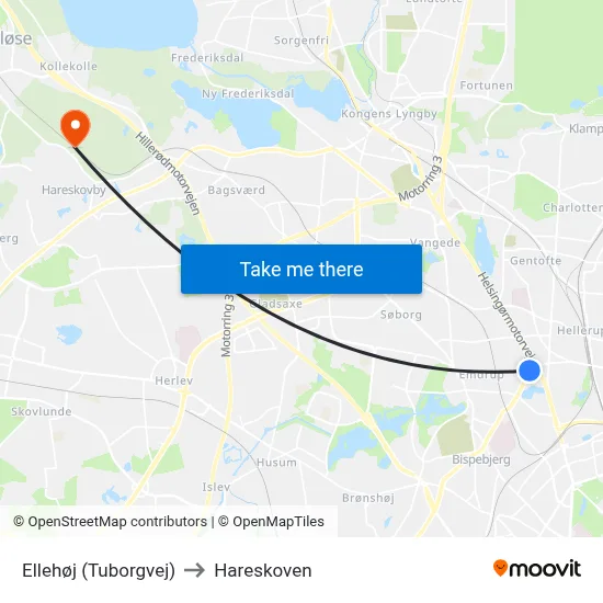 Ellehøj (Tuborgvej) to Hareskoven map