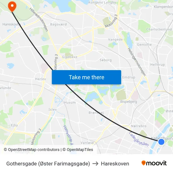 Gothersgade (Øster Farimagsgade) to Hareskoven map