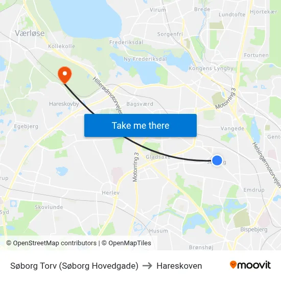 Søborg Torv (Søborg Hovedgade) to Hareskoven map