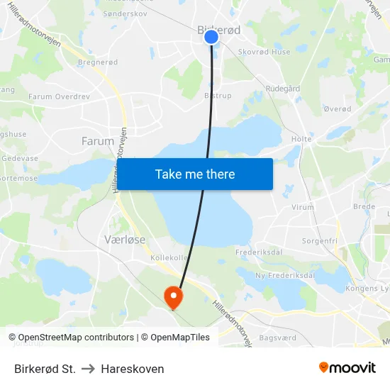 Birkerød St. to Hareskoven map