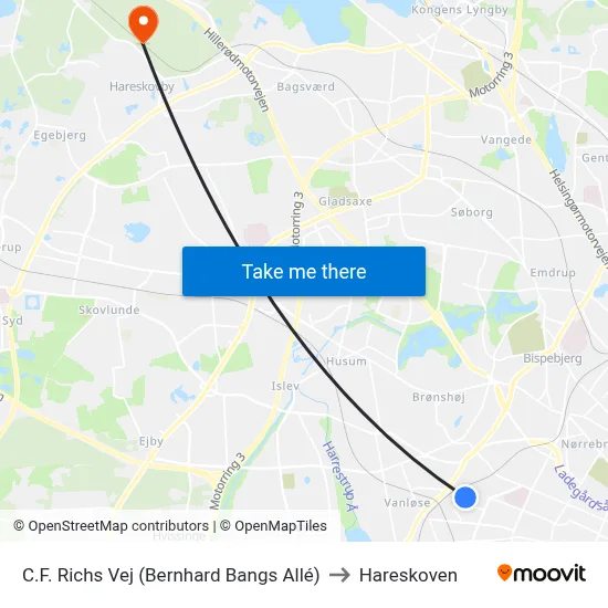 C.F. Richs Vej (Bernhard Bangs Allé) to Hareskoven map