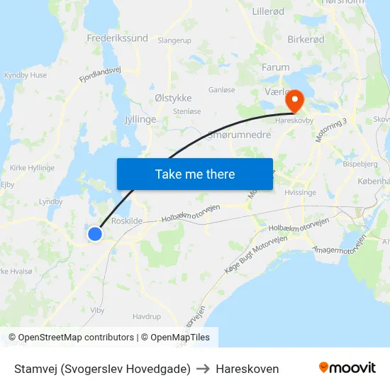 Stamvej (Svogerslev Hovedgade) to Hareskoven map
