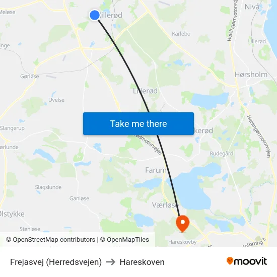 Frejasvej (Herredsvejen) to Hareskoven map