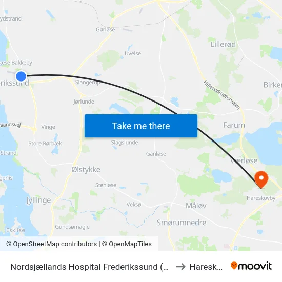 Nordsjællands Hospital Frederikssund (Hospitalvej) to Hareskoven map