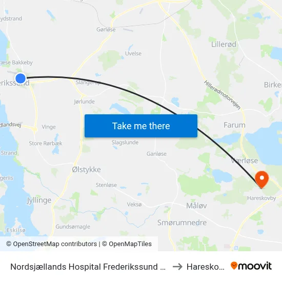 Nordsjællands Hospital Frederikssund Kapellet to Hareskoven map