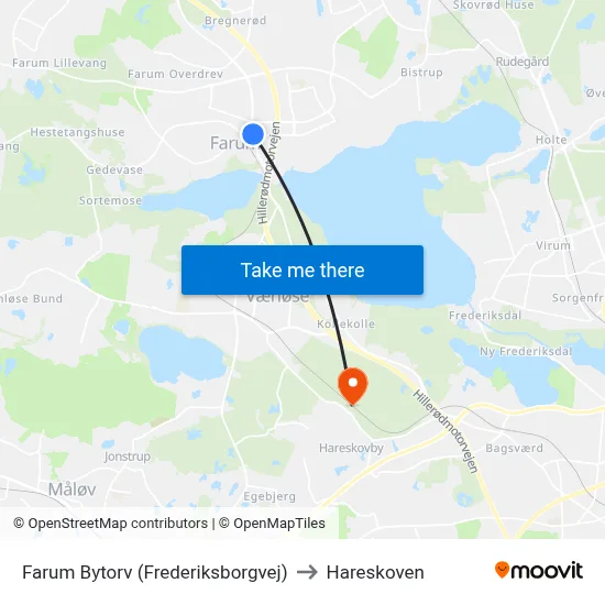 Farum Bytorv (Frederiksborgvej) to Hareskoven map