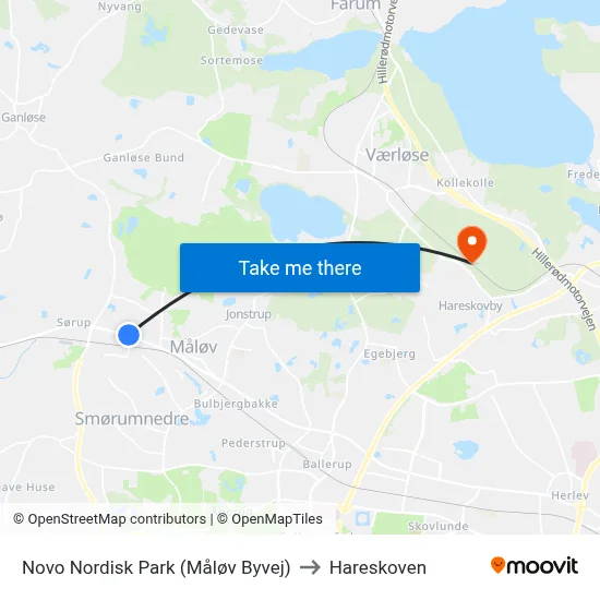 Novo Nordisk Park (Måløv Byvej) to Hareskoven map