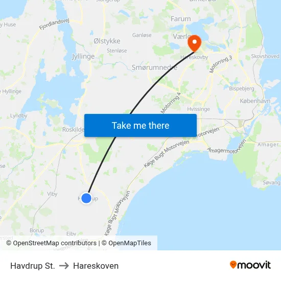 Havdrup St. to Hareskoven map
