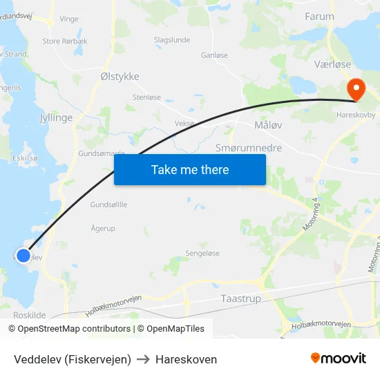 Veddelev (Fiskervejen) to Hareskoven map