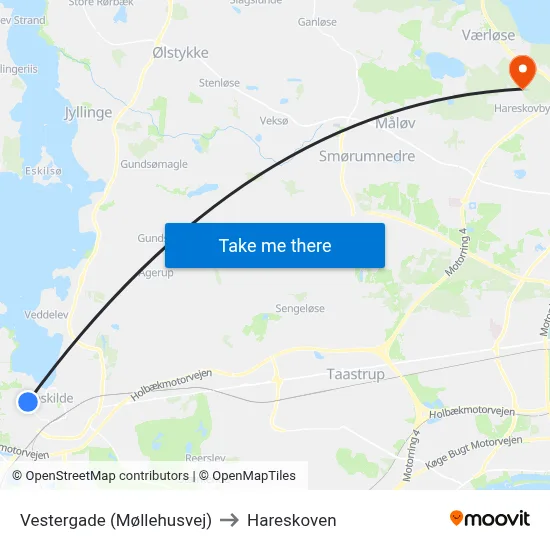 Vestergade (Møllehusvej) to Hareskoven map
