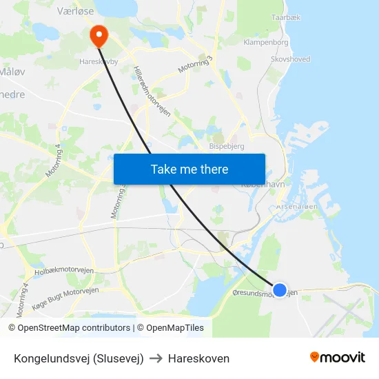 Kongelundsvej (Slusevej) to Hareskoven map