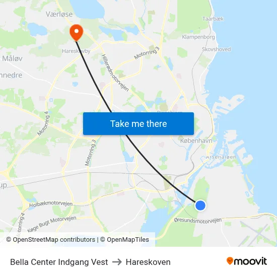 Bella Center Indgang Vest to Hareskoven map