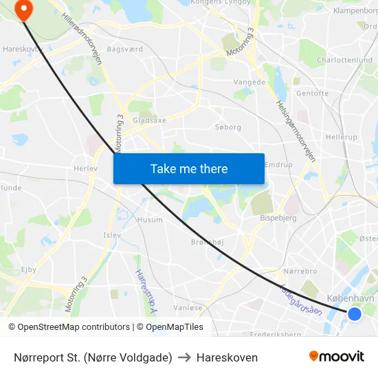 Nørreport St. (Nørre Voldgade) to Hareskoven map