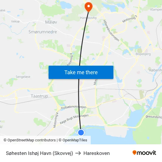 Søhesten Ishøj Havn (Skovvej) to Hareskoven map