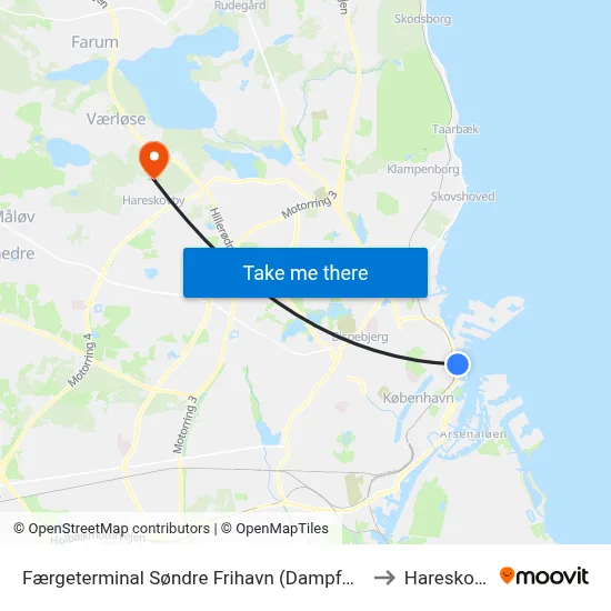 Færgeterminal Søndre Frihavn (Dampfærgevej) to Hareskoven map