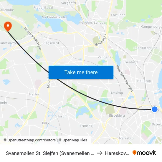 Svanemøllen St. Sløjfen (Svanemøllen St.) to Hareskoven map