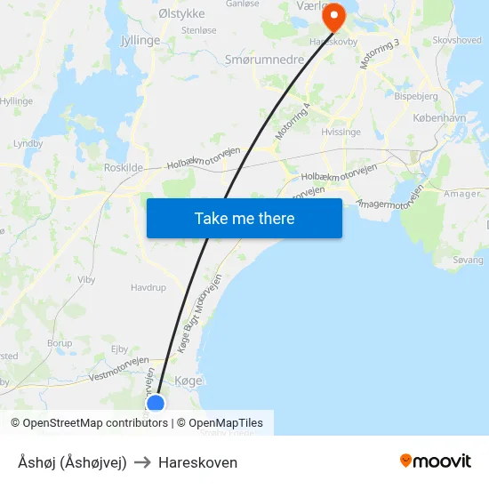 Åshøj (Åshøjvej) to Hareskoven map