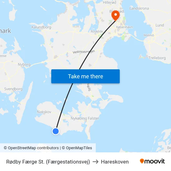 Rødby Færge St. (Færgestationsvej) to Hareskoven map