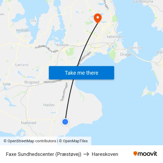 Faxe Sundhedscenter (Præstøvej) to Hareskoven map