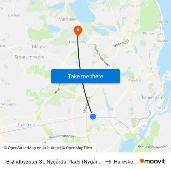 Brøndbyøster St. Nygårds Plads (Nygårds Plads) to Hareskoven map
