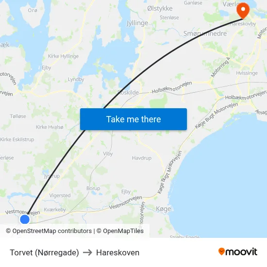 Torvet (Nørregade) to Hareskoven map