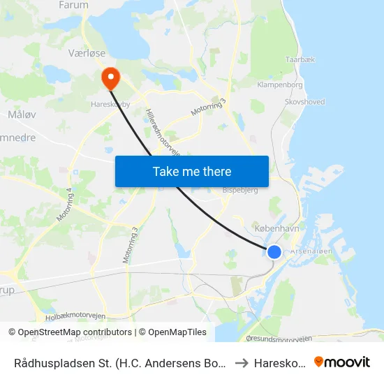 Rådhuspladsen St. (H.C. Andersens Boulevard) to Hareskoven map